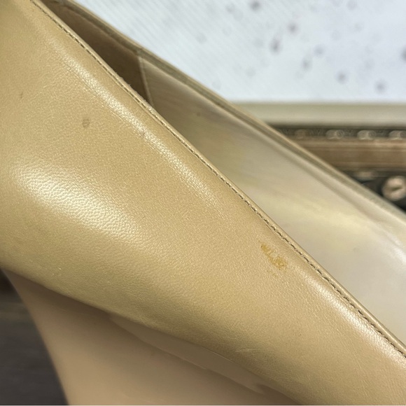 Jimmy Choo Peep-Toe Wedge Heels Nude Patent Leather Pumps Women's Size 9.5 - Picture 9 of 10